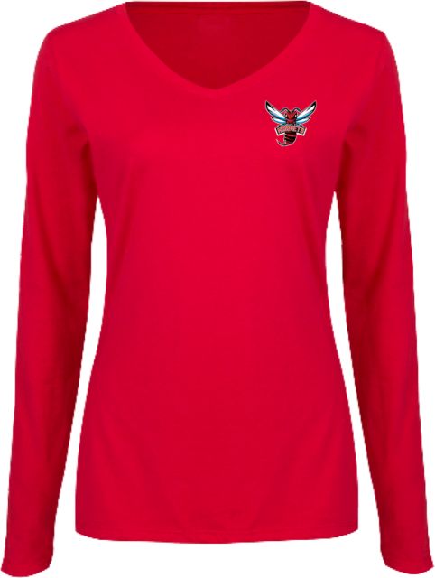 Delaware State Womens Long Sleeve V Neck Tee  Delaware State Primary Athletic Mark - ONLINE ONLY